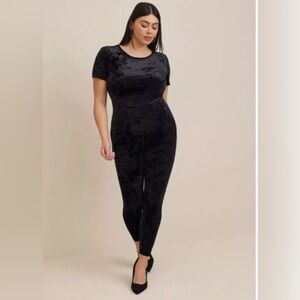 Torrid Black Crushed Velvet Catsuit Jumpsuit Size 2